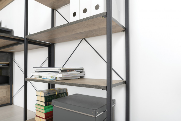 Трувор 13.151.01 Стеллаж + 13.205 Шкаф-пенал с витриной, дуб гранж песочный/интра