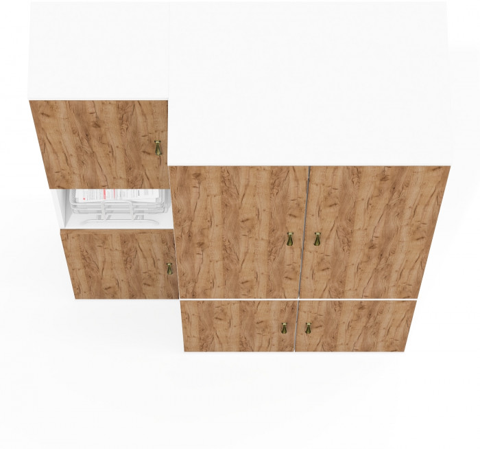 Лидер-8 Модуль Пенал + Шкаф МД 19Б, белый шагрень/крафт золото