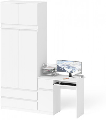 Мори компьютерный стол МС-1 левый + Шкаф МШ900.1 + Антресоль МА900.1, белый
