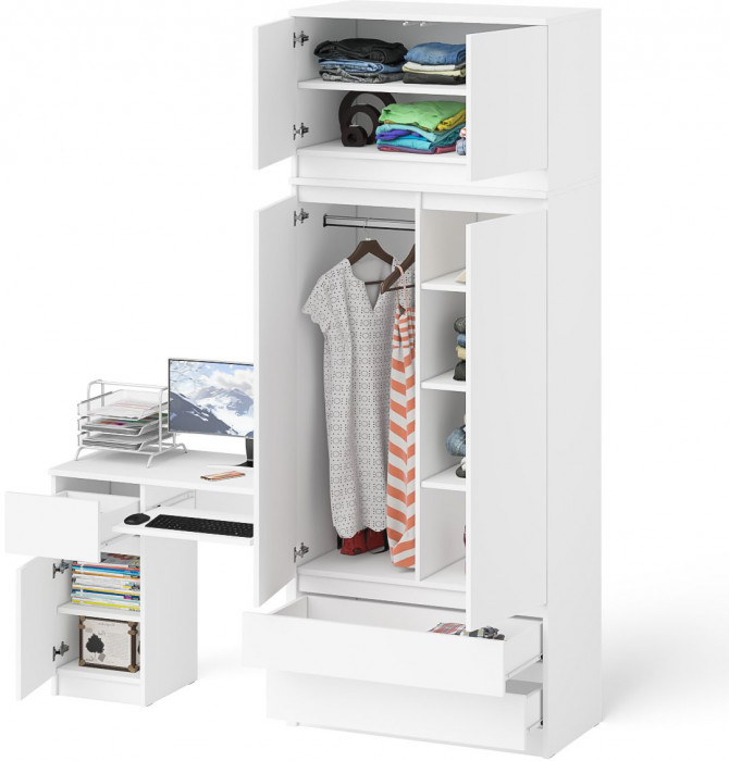 Мори компьютерный стол МС-1 левый + Шкаф МШ900.1 + Антресоль МА900.1, белый