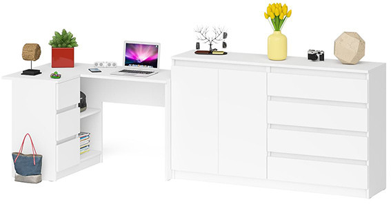 Мори компьютерный стол МС-16 левый + Комод МК1600.1, белый