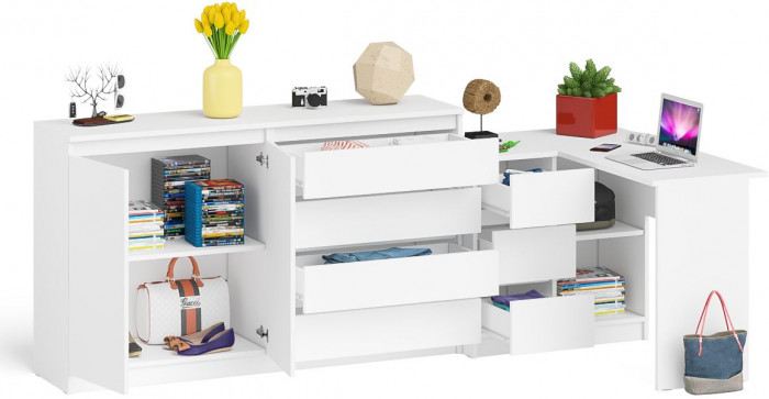 Мори компьютерный стол МС-16 левый + Комод МК1600.1, белый