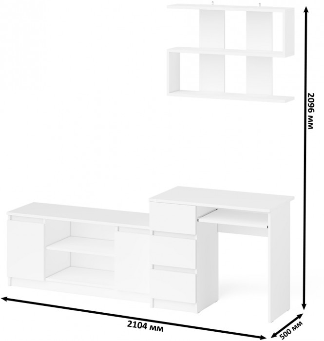 Мори компьютерный стол МС-6 левый + Тумба МТВ1200.1 + Полка 900, белый