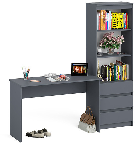 Мори письменный стол МСП1200.1 + Стеллаж МСТ600.3, графит