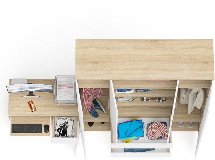 Мори Стол компьютерный МС-1 правый + Шкаф МШ1600.1, цвет дуб сонома/белый, ШхГхВ 250,4х50,4х209,6 см., выдвижной ящик справа, НЕ универсальная сборка