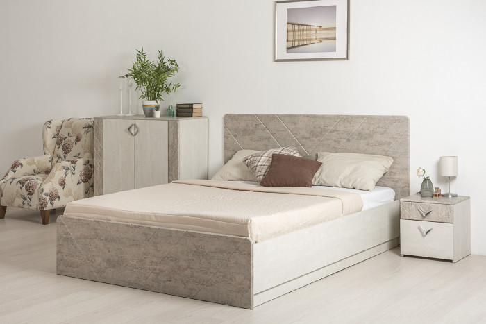 Амели Кровать 11.31 БЕЗ ортопеда, цвет шёлковый камень/бетон чикаго беж, ШхГхВ 181,4х205,2х104,3 см., сп. м. 1600х2000 мм., б/м, БЕЗ ортопеда