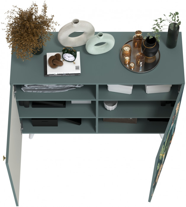 Либера Комод-тумба 16.230.01, цвет пасифай/белый, ШхГхВ 115,3х42,6х92,3 см., фасады с рисунком Тропический лес, две дверки