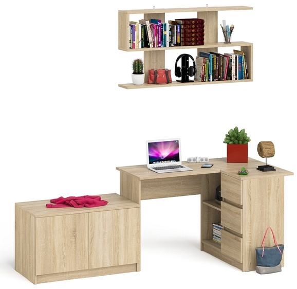 Мори компьютерный стол МС-16 правый + Тумба МА900.1 + Полка 1200, дуб сонома