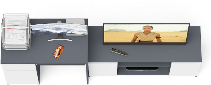 Мори Стол компьютерный МС-1 левый + Тумба МТВ1200.1, цвет графит/белый, ШхГхВ 210,4х50х76,6 см., выдвижной ящик слева, НЕ универсальная сборка