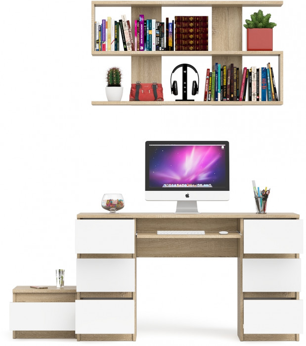 Мори компьютерный стол МС-2 + Тумба ТМП400.1 + Полка 1200, дуб сонома/белый