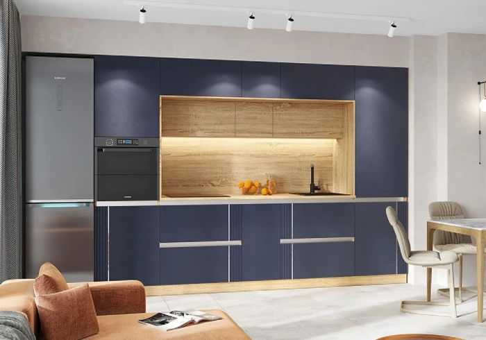 Кухня МДФ Карина Пластер Индиго/Сонома