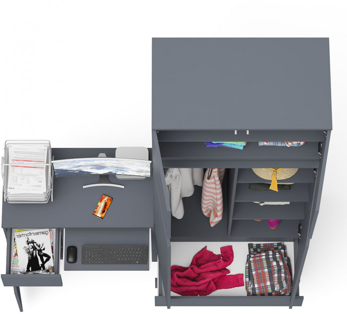 Мори компьютерный стол МС-1 левый + Шкаф МШ900.1 + Антресоль МА900.1, графит