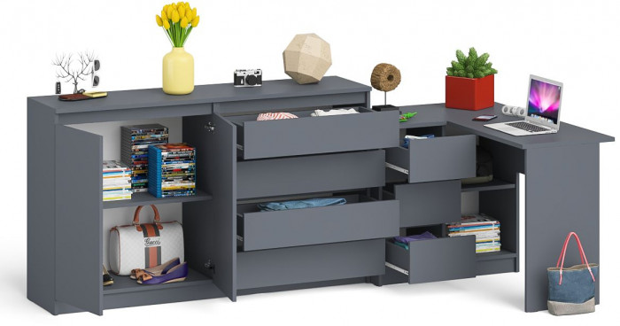 Мори компьютерный стол МС-16 левый + Комод МК1600.1, графит