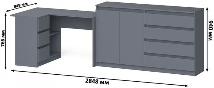 Мори компьютерный стол МС-16 левый + Комод МК1600.1, графит