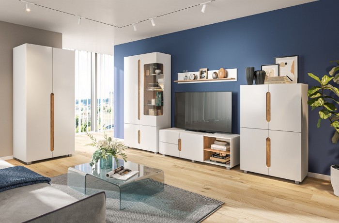 Тумба под ТВ для гостиной "Шанталь" - Дуб наварра/Белый