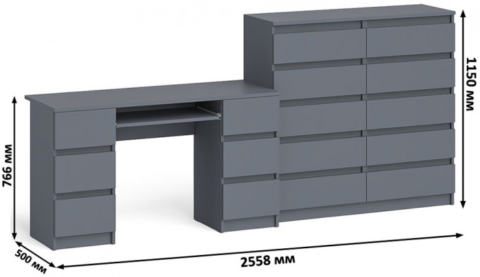 Мори Стол компьютерный МС-2 + Комод МК1200.10, цвет графит, ШхГхВ 255,8х50х115 см., универсальная сборка