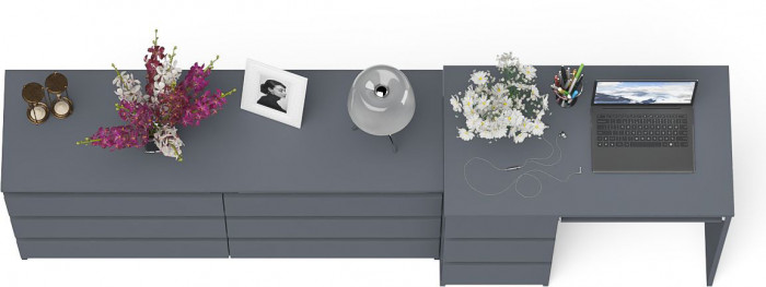 Мори Стол компьютерный МС-6 левый + Комод МК1380.6, цвет графит, ШхГхВ 228х50х76,6 см., выдвижные ящики слева, НЕ универсальная сборка