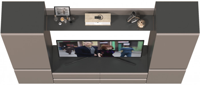 Сидней Комплектация № 047, цвет корпус: антрацит/фасады: МДФ веллюто капучино, ШхГхВ 229,9х41,3х205,2 см., ниша для ТВ 129х41х98 см., универс. сборка