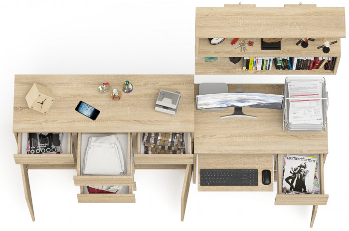 Мори Стол компьютерный МС-1 правый + Комод МК1200.4 + Полка 900, цвет дуб сонома, ШхГхВ 210,4х50х209,6 см., НЕ универсальная сборка