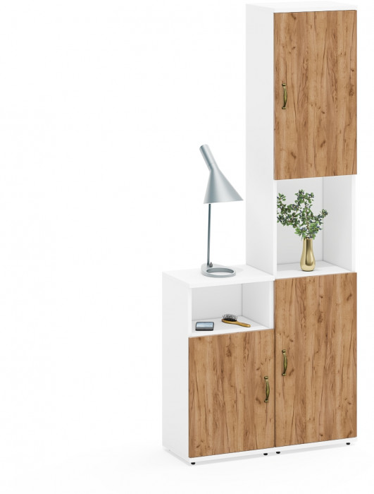 Лидер-8 Пенал + Тумба МД 3.19, цвет белый шагрень/крафт золото, ШхГхВ 80х30х190 см., универсальная сборка