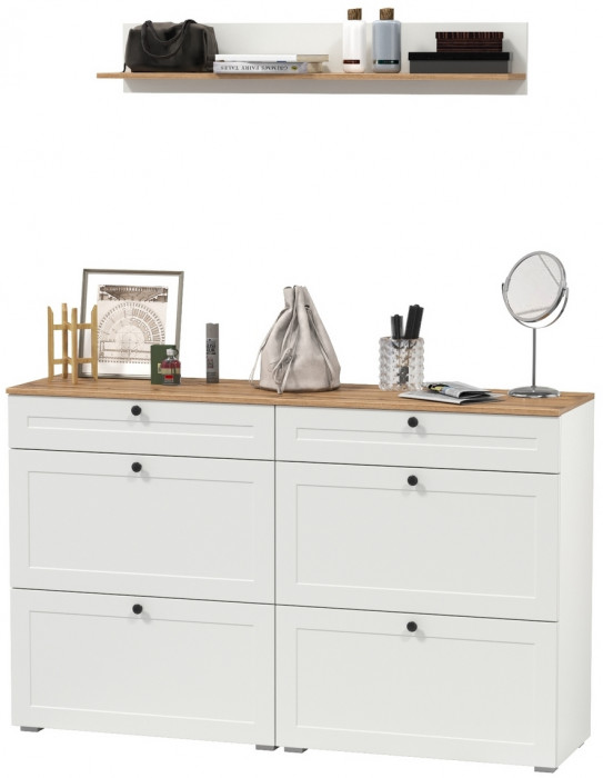 Остин Прихожая 66, белый шагрень/дуб крафт золотой