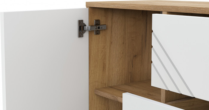 Комод 3 ящика двухстворчатый Байкал, Дуб Золотой, Белый матовый