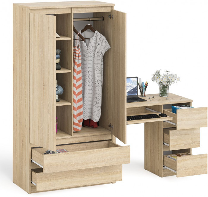 Мори компьютерный стол МС-6 правый + Шкаф МШ900.1, дуб сонома