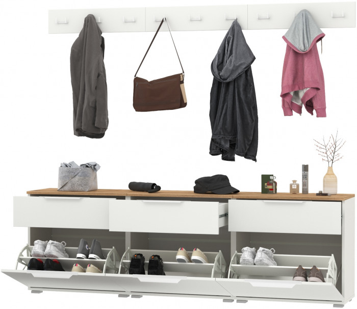 Октава Прихожая 06, белый шагрень/дуб крафт золотой/фасады МДФ белый шагрень