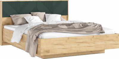 Ирис Кровать парящая с ортопедом дерево 160 с подсветкой, крафт золотой/браш грин