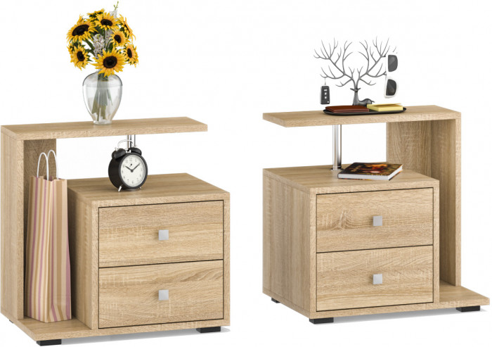 Камелия Кровать 1200 + две тумбы, цвет дуб сонома, ШхГхВ 236х217х78,2 см., сп.м. 1200х2000 мм., без матраса, основание есть