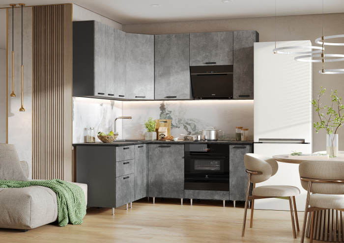 Кухня Рио NEW ЛДСП 1,6х2,0/900м (490), Компановка №2, Бетон светлый/Бетон темный, Графит