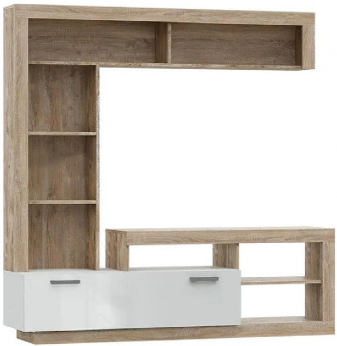 Модульная гостиная Ангара, композиция 2 (Сонома / Белый глянец)