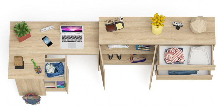 Мори компьютерный стол МС-16 левый + Комод МК1600.1, дуб сонома