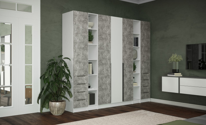 Шкаф Мадрид, композиция 17, Белый/Ателье светлое