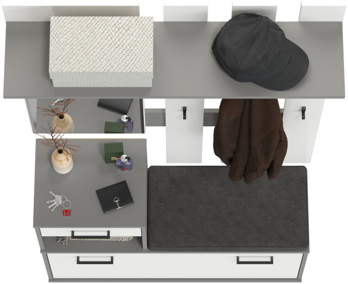 Лира ГК Прихожая 1 2-0714+2-3814 Тумба под обувь + Вешалка с зеркалом, цвет графит/белый, ШхГхВ 100х33х185 см., универсальная сборка