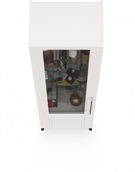 Валенсия Гостиная 13.218 Шкаф-пенал, цвет ЛДСП белый шагрень/МДФ белый шагрень, ШхГхВ 55х38,1х225,2 см., универсальная сборка