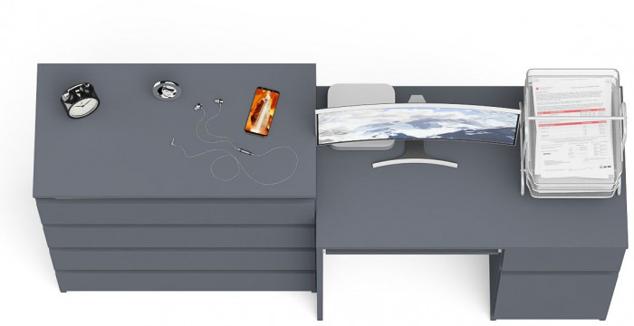 Мори компьютерный стол МС-1 правый + Комод МК800.4, графит