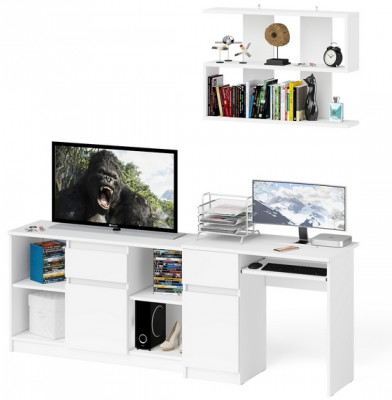 Мори Стол компьютерный МС-1 левый + Тумба МТВ1204.1 + Полка 900, цвет белый, ШхГхВ 210,4х50х209,6 см., НЕ универсальная сборка