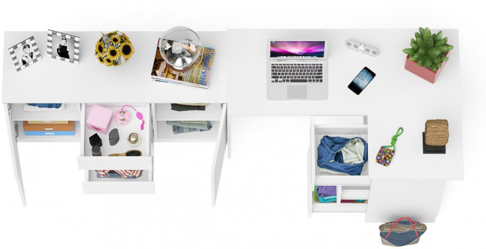 Мори Стол компьютерный МС-16 правый + Комод МК1200.3, цвет белый, ШхГхВ 244,8х84,9х76,6 см., выдвижные ящики справа, НЕ универсальная сборка