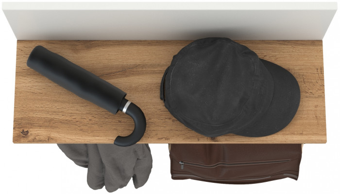 Октава 15.14.01 Вешалка, цвет белый шагрень/дуб крафт золотой, ШхГхВ 64,7х23,6х40 см.