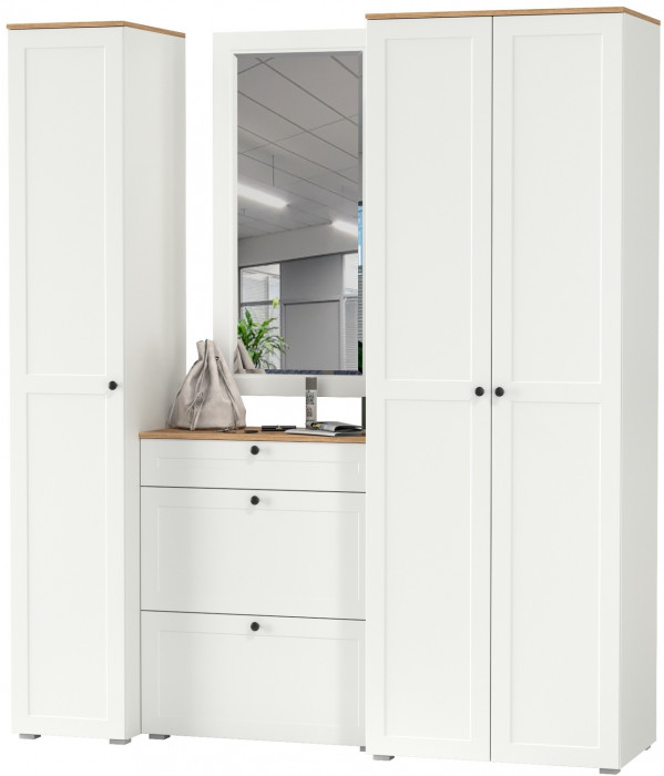 Остин Прихожая 40, цвет белый шагрень/дуб крафт золотой, ШхГхВ 200х54,3х229,6 см., универсальная сборка