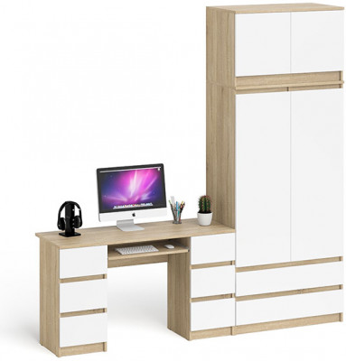 Мори компьютерный стол МС-2 + Шкаф МШ900.1 + Антресоль МА900.1, дуб сонома/белый