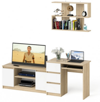 Мори компьютерный стол МС-6 левый + Тумба МТВ1200.1 + Полка 900, дуб сонома/белый