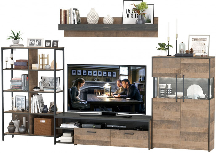 Трувор Гостиная 057, цвет дуб гранж песочный/интра, ШхГхВ 325,6х45,4х195 см., универсальная сборка