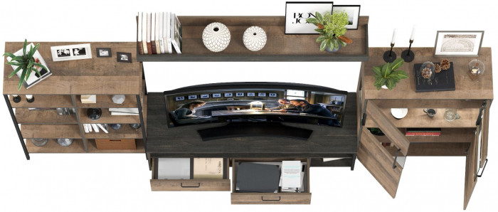 Трувор Гостиная 057, цвет дуб гранж песочный/интра, ШхГхВ 325,6х45,4х195 см., универсальная сборка