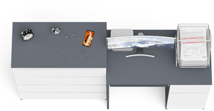 Мори компьютерный стол МС-1 правый + Комод МК800.4, графит/белый