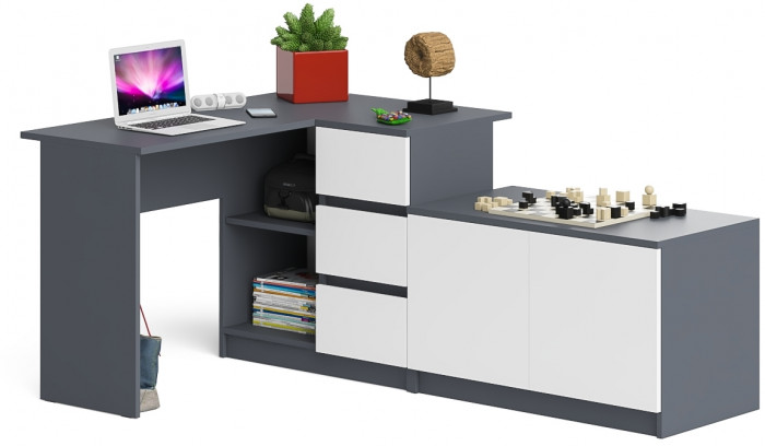 Мори компьютерный стол МС-16 правый + Тумба МА900.1, графит/белый