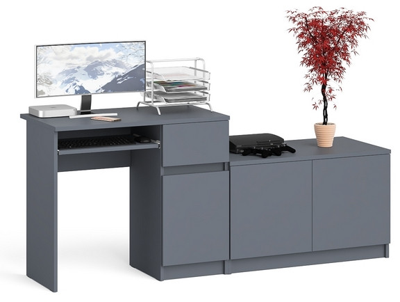 Мори Стол компьютерный МС-1 правый + Тумба МА900.1, цвет графит, ШхГхВ 180,4х50,4х76,6 см., выдвижной ящик справа, НЕ универсальная сборка