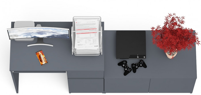 Мори Стол компьютерный МС-1 правый + Тумба МА900.1, цвет графит, ШхГхВ 180,4х50,4х76,6 см., выдвижной ящик справа, НЕ универсальная сборка