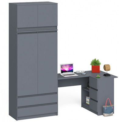 Мори Стол компьютерный МС-16 правый + Шкаф МШ900.1 + Антресоль МА900.1, цвет графит, ШхГхВ 214,8х84,9х234,2 см., выдвижные ящики справа, НЕ ун. сб.